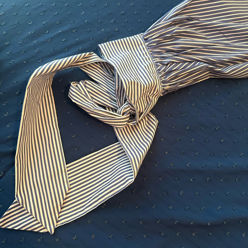 AKIRA Blue and White Striped Tie-Front Jumpsuit - Picture 4 of 4